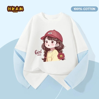 Áo Thun Bé Gái Cotton 100% Dài Tay - Mềm Mại, Thoáng Khí, In Hình Cô Gái Dễ Thương 120k