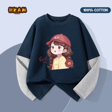 Áo Thun Bé Gái Cotton 100% Dài Tay - Mềm Mại, Thoáng Khí, In Hình Cô Gái Dễ Thương 120k