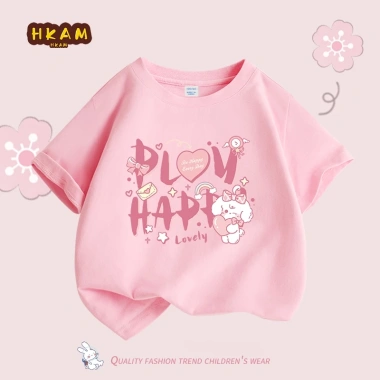 Áo thun bé gái cotton HKAM - Mềm mại, thoáng khí, dễ thương hình chó, chỉ 89k