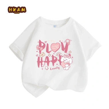 Áo thun bé gái cotton HKAM - Mềm mại, thoáng khí, dễ thương hình chó, chỉ 89k