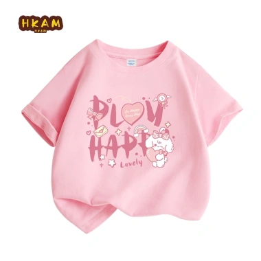 Áo thun bé gái cotton HKAM - Mềm mại, thoáng khí, dễ thương hình chó, chỉ 89k
