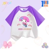 Áo thun bé gái cotton tay tím in Kuromi & Mylody, size 15‑40kg, giá 90k 3