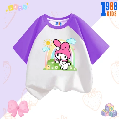 Áo thun bé gái cotton tay tím in Kuromi & Mylody, size 15‑40kg, giá 90k 4 Áo thun bé gái cotton tay tím in Kuromi & Mylody, size 15‑40kg, giá 90k 4