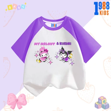 Áo thun bé gái cotton tay tím in Kuromi & Mylody, size 15‑40kg, giá 90k 5 Áo thun bé gái cotton tay tím in Kuromi & Mylody, size 15‑40kg, giá 90k 5