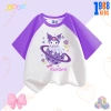 Áo thun bé gái cotton tay tím in Kuromi & Mylody, size 15‑40kg, giá 90k 10