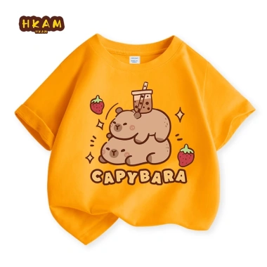 Áo thun bé gái HKAM 100% Cotton mềm mại, in hình capybara - Giá 78.673 VND