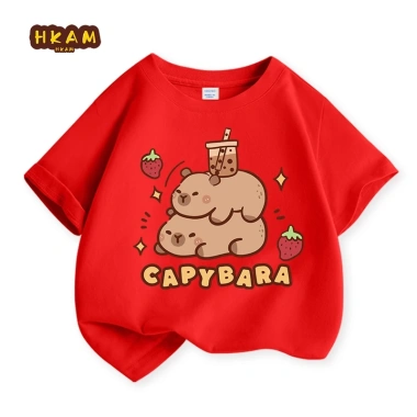 Áo thun bé gái HKAM 100% Cotton mềm mại, in hình capybara - Giá 78.673 VND