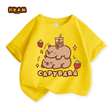 Áo thun bé gái HKAM 100% Cotton mềm mại, in hình capybara - Giá 78.673 VND
