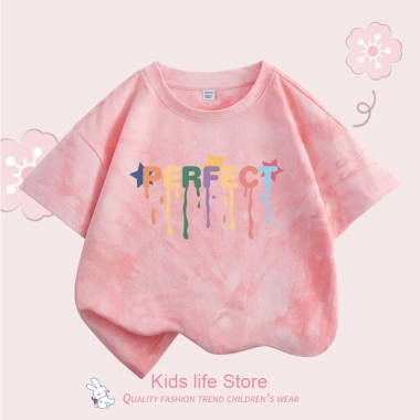 Áo thun bé gái HKAM 100% Cotton Tie-Dye thời trang trẻ em ngắn tay in màu