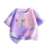 Áo thun bé gái HKAM 100% Cotton Tie-Dye thời trang trẻ em ngắn tay in màu 4