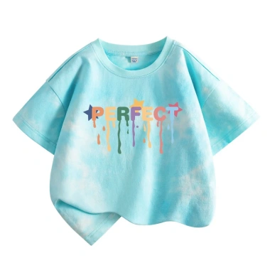 Áo thun bé gái HKAM 100% Cotton Tie-Dye thời trang trẻ em ngắn tay in màu
