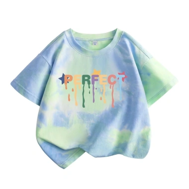 Áo thun bé gái HKAM 100% Cotton Tie-Dye thời trang trẻ em ngắn tay in màu