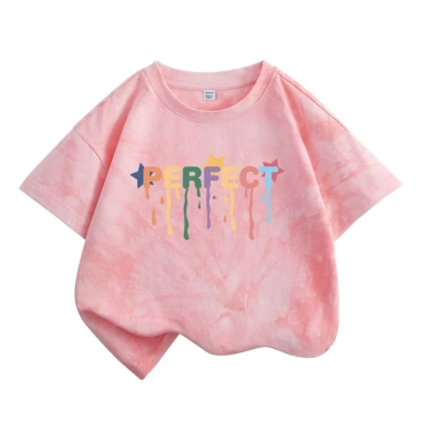 Áo thun bé gái HKAM 100% Cotton Tie-Dye thời trang trẻ em ngắn tay in màu
