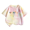 Áo thun bé gái HKAM 100% Cotton Tie-Dye thời trang trẻ em ngắn tay in màu 8