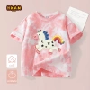 Áo thun bé gái HKAM 100% Cotton Tie‑Dye ngắn tay, in chú ngựa búp bê 120k