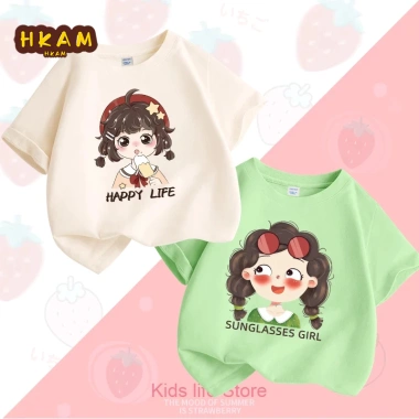 Áo thun bé gái HKAM 2.024 100% Cotton ngắn tay họa tiết dễ thương Giá 89.000 VND