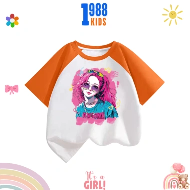 Áo thun bé gái họa tiết cô gái tóc hồng, thoáng mát, thấm mồ hôi, nhiều màu, 90.000₫ 8
