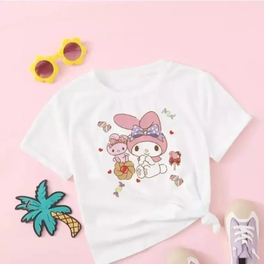 Áo thun bé gái họa tiết Sanrio cổ tròn ngắn tay cotton mát mẻ - Giá chỉ 100.333đ