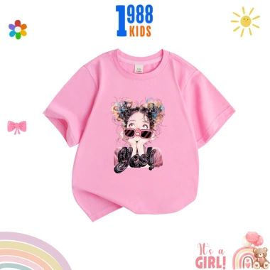 Áo thun bé gái in cô gái đeo kính, cotton thoáng mát, mã 43 - Giá 90.000đ
