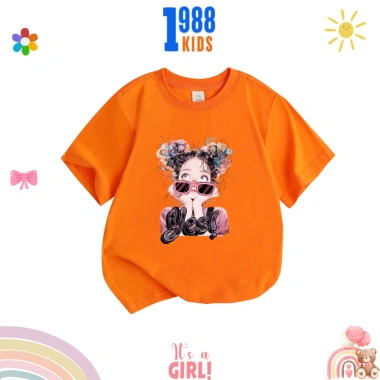Áo thun bé gái in cô gái đeo kính, cotton thoáng mát, mã 43 - Giá 90.000đ