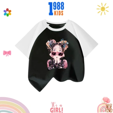 Áo thun bé gái in cô gái đeo kính, cotton thoáng mát, mã 43 - Giá 90.000đ