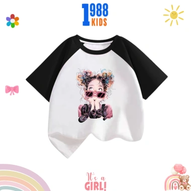 Áo thun bé gái in cô gái đeo kính, cotton thoáng mát, mã 43 - Giá 90.000đ