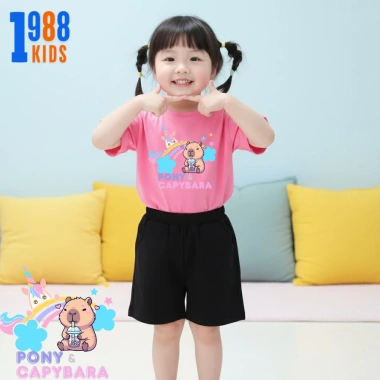 Áo thun bé gái in hình capybara đa dạng màu hồng tay ghi, size 15-56kg giảm giá 90k 2