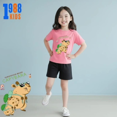 Áo thun bé gái in hình capybara đa dạng màu hồng tay ghi, size 15-56kg giảm giá 90k 5