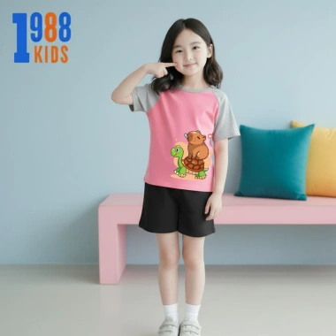 Áo thun bé gái in hình capybara đa dạng màu hồng tay ghi, size 15-56kg giảm giá 90k 7