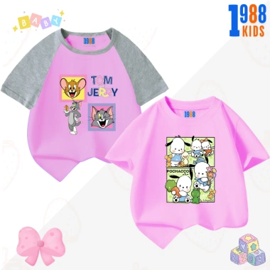 Áo thun bé gái in hình đáng yêu HT01 cotton mỏng, nhiều màu, size 15‑38kg, 90.000₫