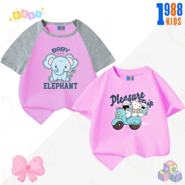 Áo thun bé gái in hình đáng yêu HT01 cotton mỏng, nhiều màu, size 15‑38kg, 90.000₫