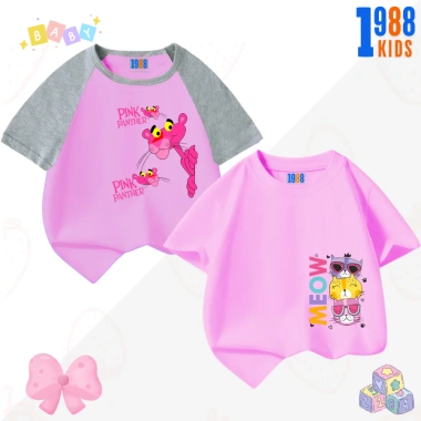 Áo thun bé gái in hình đáng yêu HT01 cotton mỏng, nhiều màu, size 15‑38kg, 90.000₫