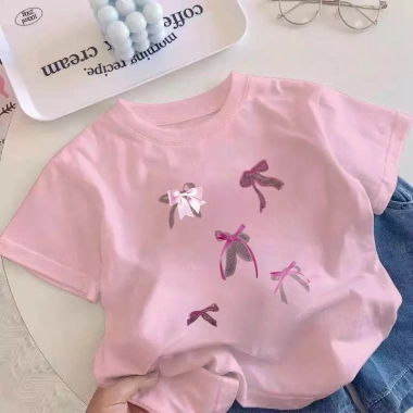 Áo Thun Bé Gái In Hình Nơ Tay Ngắn Cổ Tròn Thoáng Khí Dáng Rộng - Giá 143,332₫