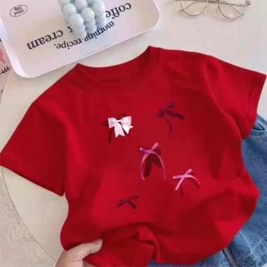 Áo Thun Bé Gái In Hình Nơ Tay Ngắn Cổ Tròn Thoáng Khí Dáng Rộng - Giá 143,332₫