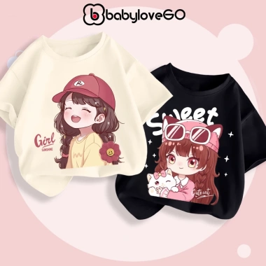 Áo thun bé gái ngắn tay BabyloveGO cotton in hình dễ thương siêu hot - Giá chỉ 119k