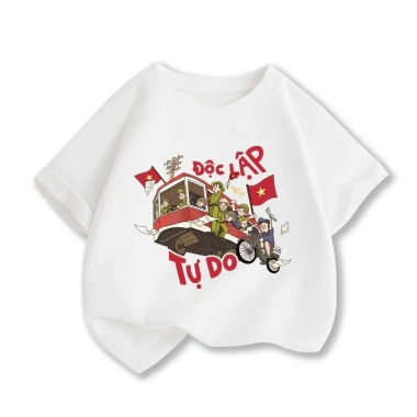 Áo thun bé trai 100% Cotton áo cờ đỏ sao vàng, ngắn tay mềm mại thoáng khí 7