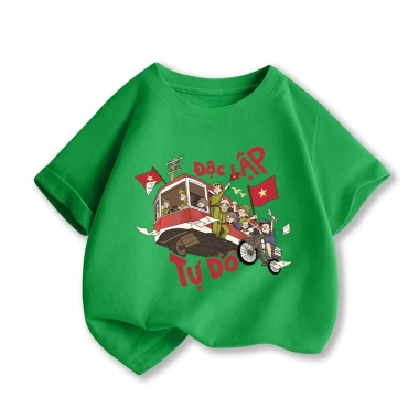Áo thun bé trai 100% Cotton áo cờ đỏ sao vàng, ngắn tay mềm mại thoáng khí 8