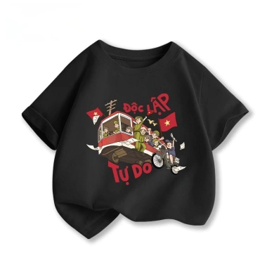 Áo thun bé trai 100% Cotton áo cờ đỏ sao vàng, ngắn tay mềm mại thoáng khí 9