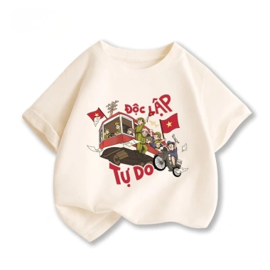 Áo thun bé trai 100% Cotton áo cờ đỏ sao vàng, ngắn tay mềm mại thoáng khí 10
