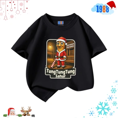 Áo thun bé trai bé gái 1.988 in hình Tung Tung Tung Sahur Giáng sinh vui nhộn cotton mát