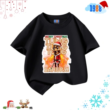 Áo thun bé trai bé gái 1.988 in hình Tung Tung Tung Sahur Giáng sinh vui nhộn cotton mát