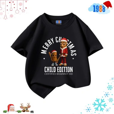 Áo thun bé trai bé gái 1.988 in hình Tung Tung Tung Sahur Giáng sinh vui nhộn cotton mát