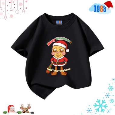 Áo thun bé trai bé gái 1.988 in hình Tung Tung Tung Sahur Giáng sinh vui nhộn cotton mát