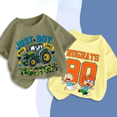 Áo thun bé trai DREAMY cộc tay cổ tròn cotton mềm nhẹ, xinh cho bé 1‑10 tuổi