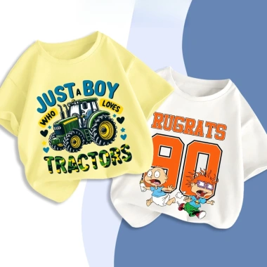 Áo thun bé trai DREAMY cộc tay cổ tròn cotton mềm nhẹ, xinh cho bé 1‑10 tuổi