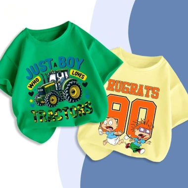 Áo thun bé trai DREAMY cộc tay cổ tròn cotton mềm nhẹ, xinh cho bé 1‑10 tuổi