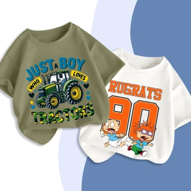 Áo thun bé trai DREAMY cộc tay cổ tròn cotton mềm nhẹ, xinh cho bé 1‑10 tuổi