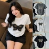 Áo thun Bigsize Nữ vải xược co giãn, họa tiết xinh, tay ngắn nhún eo - 124k