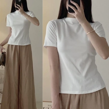 Áo thun cao cổ tay ngắn form ôm body, basic, giảm giá 75.000đ - Giá gốc 97.500đ