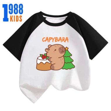 Áo thun Capybara Noel cho Bé - Cộc tay, cotton mát, size 15-40kg, nhiều màu, mã TE141, chỉ 90.000 VND